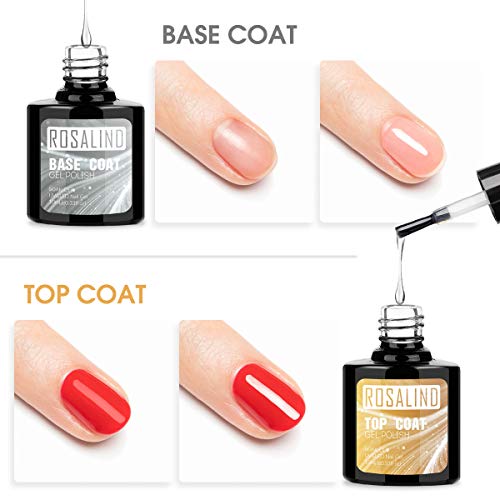 ROSALIND Base y Top Coat Semipermentes, Esmaltes Semipermanentes de Uñas en Gel UV LED Gel Soak Off Manicura 10ml