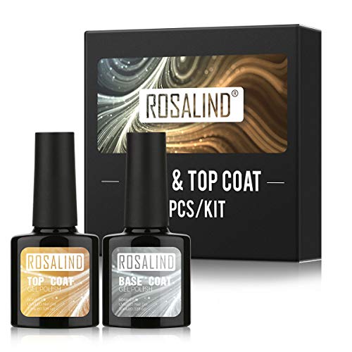 ROSALIND Base y Top Coat Semipermentes, Esmaltes Semipermanentes de Uñas en Gel UV LED Gel Soak Off Manicura 10ml