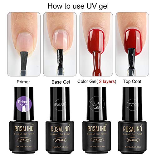 ROSALIND Base y Top Coat y Matte Top Coat Semipermentes, Esmaltes Semipermanentes de Uñas en Gel UV LED Gel Soak Off 3PCS/set 7ML