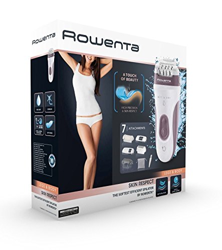 Rowenta Skin Respect EP8060F0 - Sin cable y utilizable bajo el agua, 24 pinzas con cabezal exfoliante y rasurador, accesorio para axilas, cabezal de recorte con cepillo limpiador y neceser