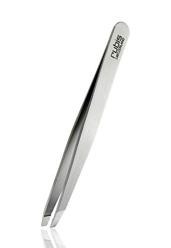 Rubis clásico - Pinzas de Depilar Profesionales - Pinza de Acero Inoxidable - Depilacion de Gran Precision para Cejas y Pelo Facial (oblicua/slant)