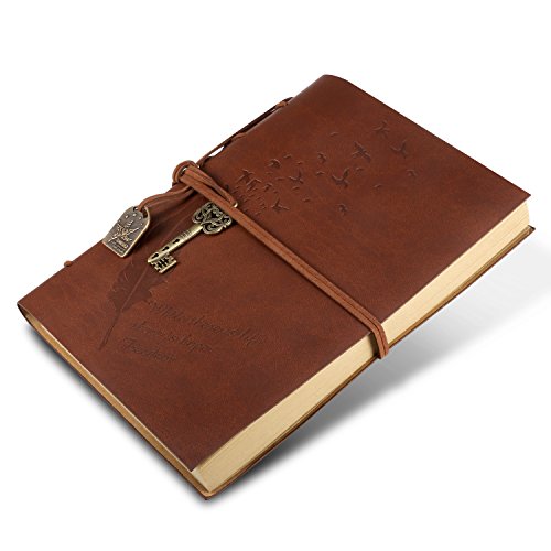 Rymall Cubierta de cuero de la vendimia retro Notebook llave mágica Cadena 160 en blanco Jotter Diary, 15 × 21 cm, A5 (Brown)