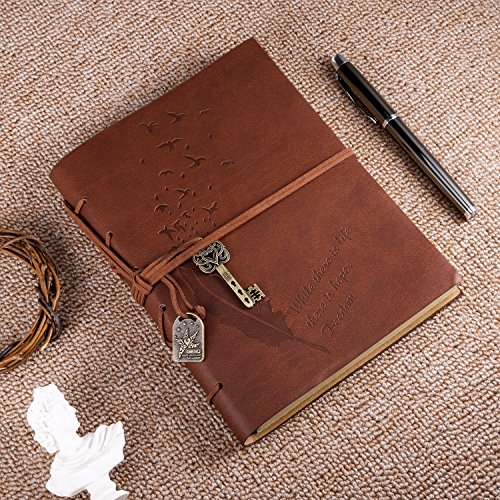 Rymall Cubierta de cuero de la vendimia retro Notebook llave mágica Cadena 160 en blanco Jotter Diary, 15 × 21 cm, A5 (Brown)