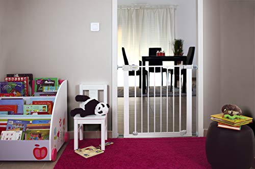 Safety 1st Auto Close Barrera seguridad niños, Barrera escalera bebé y perros, cierre automatico ultra seguro, 80 cm hasta 136 cm con extensiones, color blanco