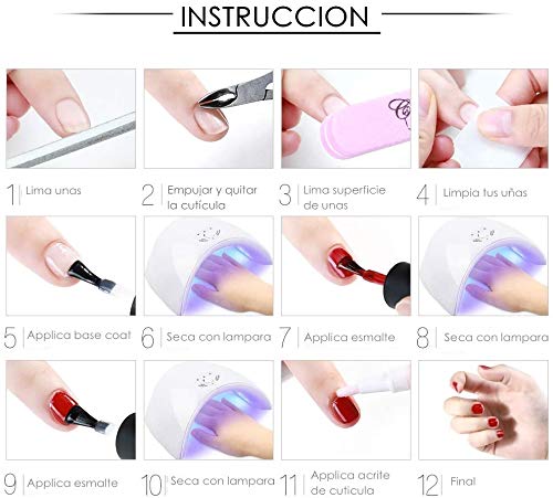 Saint-Acior 10pcs Esmaltes Semipermanentes de Uñas en Gel 8ml Kit Unas en Gel 36W UV/LED Lámpara Uñas Secador de Uñas Base Coat Top Coat Kit para Manicura Pedicura