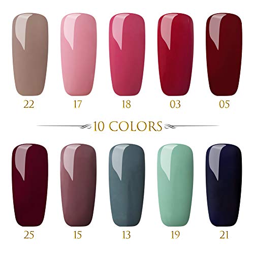 Saint-Acior 10pcs Esmaltes Semipermanentes de Uñas en Gel 8ml Kit Unas en Gel 36W UV/LED Lámpara Uñas Secador de Uñas Base Coat Top Coat Kit para Manicura Pedicura