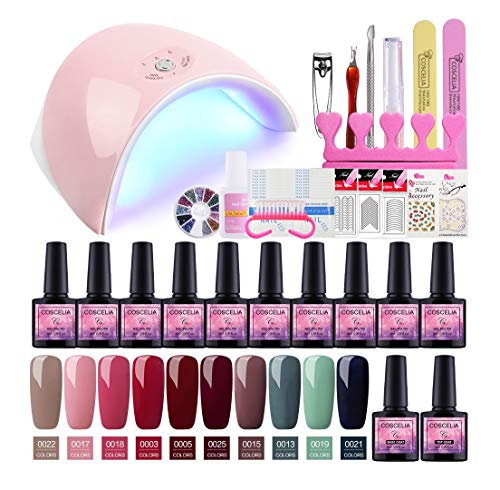 Saint-Acior 10pcs Esmaltes Semipermanentes de Uñas en Gel 8ml Kit Unas en Gel 36W UV/LED Lámpara Uñas Secador de Uñas Base Coat Top Coat Kit para Manicura Pedicura