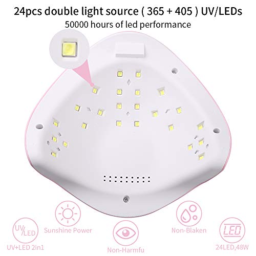 SaiXuan Lampara LED Uñas 48W Profesional Secador de Uñas LED UV Lampara Uñas Gel Semipermanentes Maquina,4 Temporizadores Manicura/Pedicure Nail Art Hogar el Salón