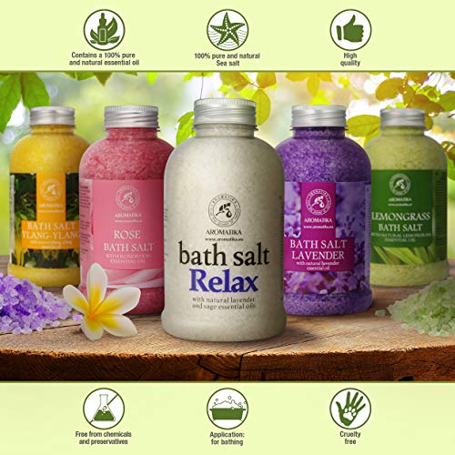 Sales de Baño Relajantes 600g - con Aceite Esencial de Lavanda y Salvia - Poseen Propiedades Beneficiosas para Lograr Un Buen Descanso y Reducir el Estrés - Cuidado Corporal - Baños Relajante