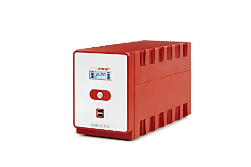 Salicru SPS 1200 Soho+ – Sistema de Alimentación Ininterrumpida (SAI/UPS) de 1200 VA Line-Interactive y con Doble Cargador USB, Rojo