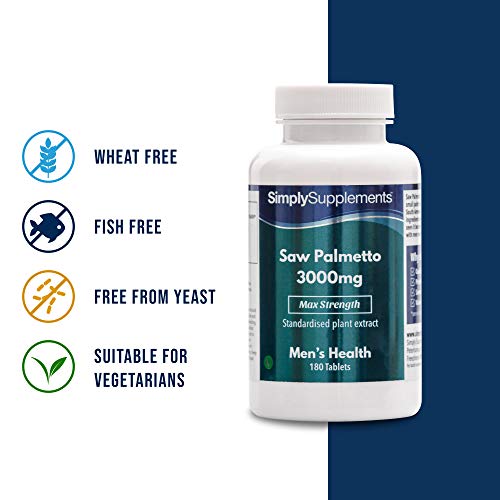 Saw Palmetto 3000mg - ¡Bote para 6 meses! - Apto para veganos - 180 comprimidos - SimplySupplements