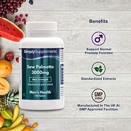 Saw Palmetto 3000mg - ¡Bote para 6 meses! - Apto para veganos - 180 comprimidos - SimplySupplements