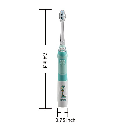 Seago SG 977 - Cepillo de dientes eléctrico para niños, impermeable, reemplazable, con temporizador inteligente,2 cabezales extra suaves para niños (edad de 3 +), color verde