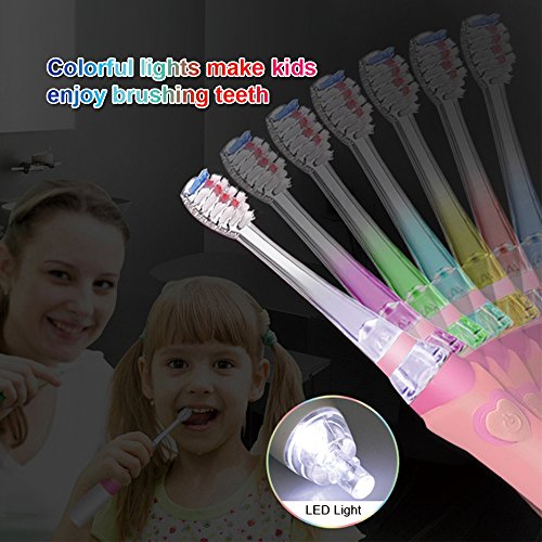 Seago SG 977 - Cepillo de dientes eléctrico para niños, impermeable, reemplazable, con temporizador inteligente,2 cabezales extra suaves para niños (edad de 3 +), color verde