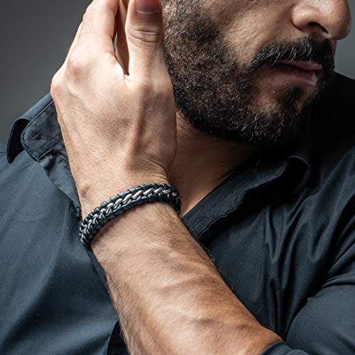 SERASAR 20cm Plata Pulsera de Cuero Hombre Chico Pulseras Hombres Brazalete Brazaletes Pulso Muñequera Muñequeras Bisuteria Bisutería Joyeria Nudos Cuerda Cuerdas Bracelet Men Jewellery Unisex Ancha