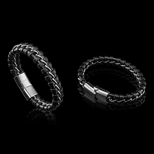 SERASAR 20cm Plata Pulsera de Cuero Hombre Chico Pulseras Hombres Brazalete Brazaletes Pulso Muñequera Muñequeras Bisuteria Bisutería Joyeria Nudos Cuerda Cuerdas Bracelet Men Jewellery Unisex Ancha