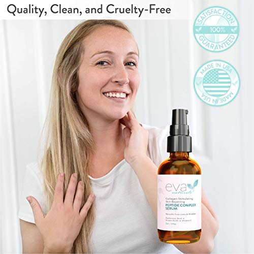 Sérum Complejo Péptido de Eva Naturals (2 onzas) – El Mejor Sérum Facial Anti-Envejecimiento Reuce las Arrugas e Incrementa el Colágeno Ácido Hialurónico y Vitamina E