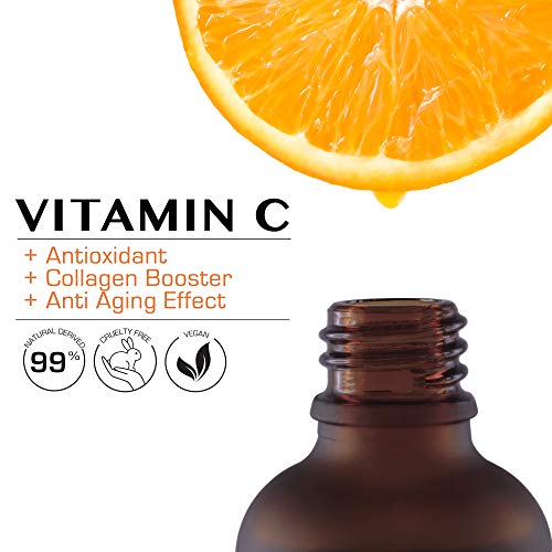 Sérum facial con Vitamina C y ácido hialurónico puro - para cuello y escote - efecto antiarrugas y antiedad - para cuello y escote - 99% natural - vegano - 50ml