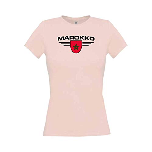 Shirtstown – Camiseta para mujer, diseño de Marruecos, escudo, país, país, fútbol, camiseta de los países, camiseta de deporte, camiseta del club, fútbol, texto en alemán Rosa. M