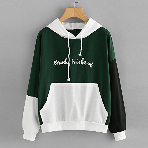 SHOBDW Liquidación Venta Letras de Las Mujeres Imprimir Patchwork Sudadera con Capucha Sudaderas con Capucha Blusa Otoño Ganador de Manga Larga con Capucha (L, Verde)