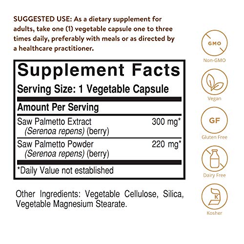 Solgar Baya de Sabal, Ayuda a la Vejiga y Próstata, Contiene ácidos Grasos, Esteroles Vegetales y Flavonoides, 100 Cápsulas Vegetales