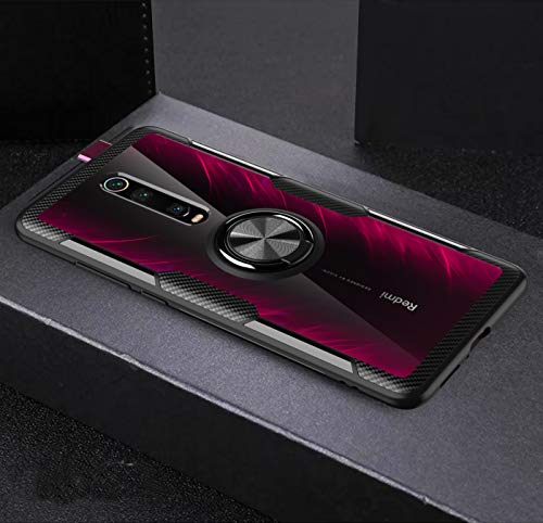 SORAKA Funda Transparente para Xiaomi Mi 9T/Mi 9T Pro con Anillo Giratorio de 360 Grados Cubierta Transparente de PC Dura+Parachoques de Silicona,con Placa de Metal para Soporte Móvil Coche Magnético