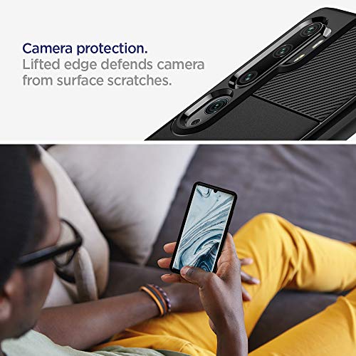 Spigen, Funda para Xiaomi Mi Note 10 / Mi Note 10 Pro, [Rugged Armor] Absorción de Choque Resistente y diseño de Fibra de Carbono [Compatible con Carga Inalámbrica] - [Negro Mate] ACS00603