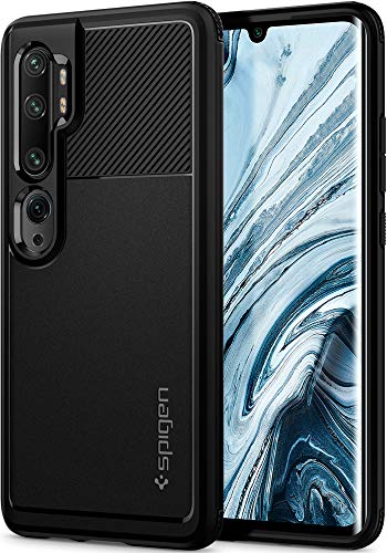 Spigen, Funda para Xiaomi Mi Note 10 / Mi Note 10 Pro, [Rugged Armor] Absorción de Choque Resistente y diseño de Fibra de Carbono [Compatible con Carga Inalámbrica] - [Negro Mate] ACS00603