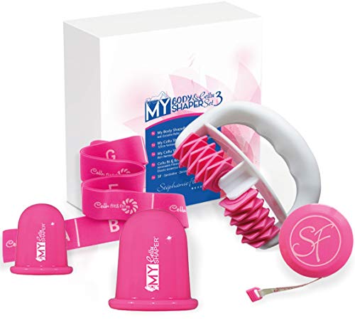 Stephanie Franck Beauty Set Anticelulitico3 con Rodillo Masaje, una Ventosa S+L y Elastica Fitness (Rosa)