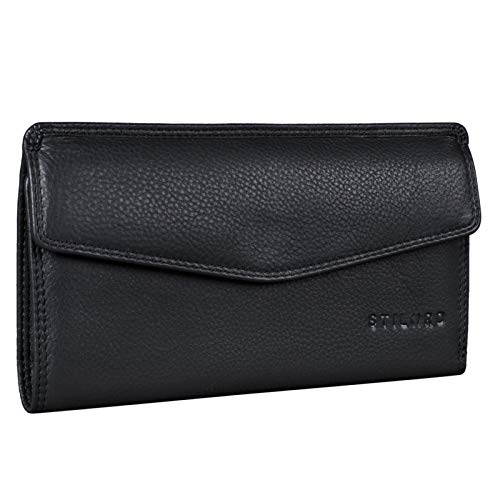 STILORD 'Gloria' Billetera de Piel Mujer RFID Bloqueo Vintage Cartera para Señora Monedero con 14 Tarjetas Billetes y Monedas con Caja de Regalo, Color:Negro