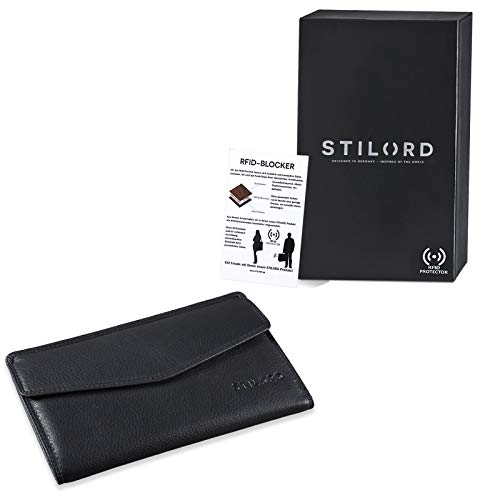 STILORD 'Gloria' Billetera de Piel Mujer RFID Bloqueo Vintage Cartera para Señora Monedero con 14 Tarjetas Billetes y Monedas con Caja de Regalo, Color:Negro