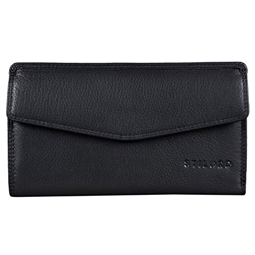 STILORD 'Gloria' Billetera de Piel Mujer RFID Bloqueo Vintage Cartera para Señora Monedero con 14 Tarjetas Billetes y Monedas con Caja de Regalo, Color:Negro