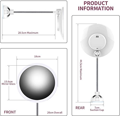 STLOVe LED Espejo de Maquillaje Aumento de 10X con Ventosa & el Cuello de Cisne Flexible Ajustable 360 ° Espejo de Baño (Mirror 4)