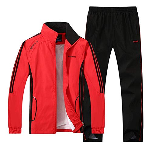 Sudadera para hombre con dos juegos de ropa de primavera y otoño para hombre, ropa deportiva casual, chaqueta + pantalones, talla grande 4XL 5XL Rojo rosso XL