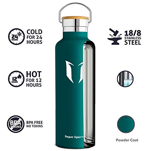 Super Sparrow Botella de Agua aislada al vacío de Acero Inoxidable, diseño de Pared Doble, Boca estándar - 500ml - Eco Friendly & BPA Gratis - para Correr, Gimnasio, Yoga, Ciclismo