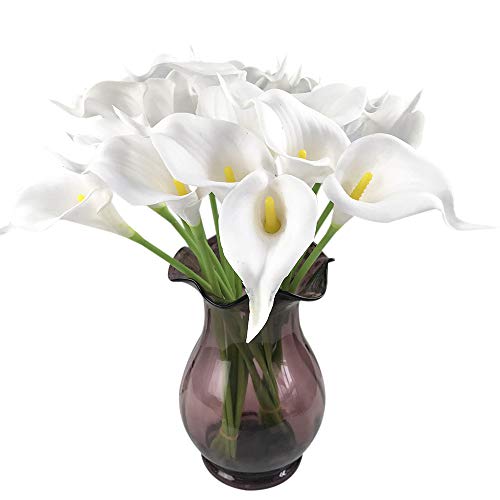 Surreh Ramos de flores artificiales de lirio de agua, sensación natural, 10 unidades, para decoración de boda, hogar, fiesta, oficina, pu, Blanco, 34 cm