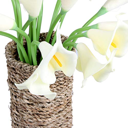 Surreh Ramos de flores artificiales de lirio de agua, sensación natural, 10 unidades, para decoración de boda, hogar, fiesta, oficina, pu, Blanco, 34 cm