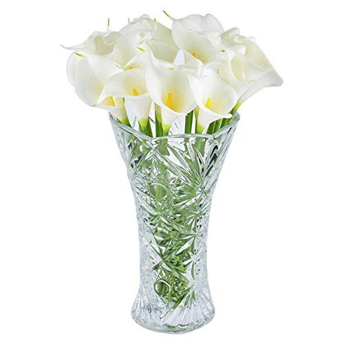 Surreh Ramos de flores artificiales de lirio de agua, sensación natural, 10 unidades, para decoración de boda, hogar, fiesta, oficina, pu, Blanco, 34 cm