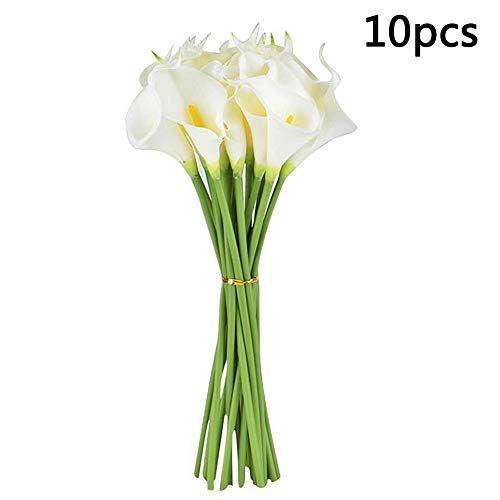 Surreh Ramos de flores artificiales de lirio de agua, sensación natural, 10 unidades, para decoración de boda, hogar, fiesta, oficina, pu, Blanco, 34 cm