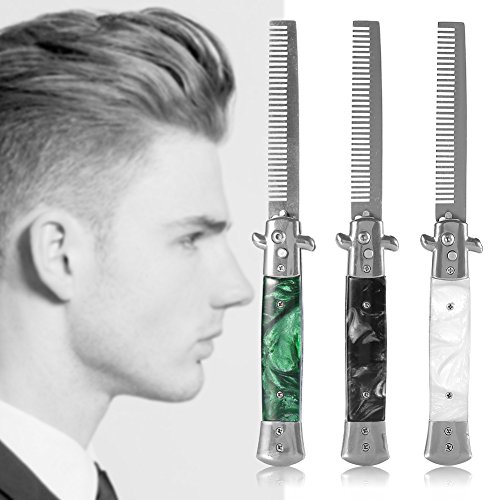 Switchblade Peine, peine de cabeza de aceite, Peine de navaja, Peine Plegable, peine de bolsillo para hombres, plegable que mira el cepillo de botón automático Peine plegable multiuso