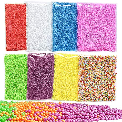 SZWL 8Pack Slime Beads Moco Espuma Pelotas de poliestireno Micro Bolas de espuma pequeñas para la fabricación de baba Art Craft DIY, 0.1-0.14 pulgadas (2.5 mm-3.5 mm).