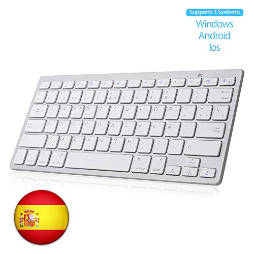 Teclado Bluetooth Español, SENGBIRCH Light Teclado Inalámbrico Portátil para iPhone de iOS, iPad, Samsung, Huawei, Android, Windows y Cualquier Dispositivo con Bluetooth, Teclado Bluetooth (Blanco)