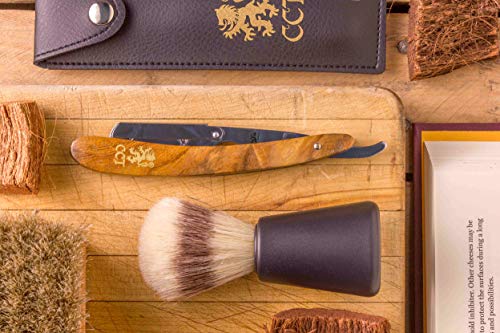 The Cambridge Cutthroat®, Kit de Navaja Afeitar con Bloqueo Pivotante – Navaja Afeitar Barbero para Hombre, Funda de Viaje y Bolsa de Algodón – Accesorios Hombre para un Aseo Perfecto