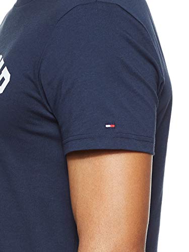 Tommy Hilfiger Logo Camiseta de Cuello Redondo,Perfecta para El Tiempo Libre, Azul (Navy Blazer), S para Hombre