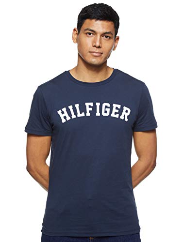 Tommy Hilfiger Logo Camiseta de Cuello Redondo,Perfecta para El Tiempo Libre, Azul (Navy Blazer), S para Hombre