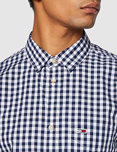 Tommy Hilfiger TJM Overdye Poplin Check Shirt Camisa, Blanco (White/Twilight Navy 0qy), Small para Hombre