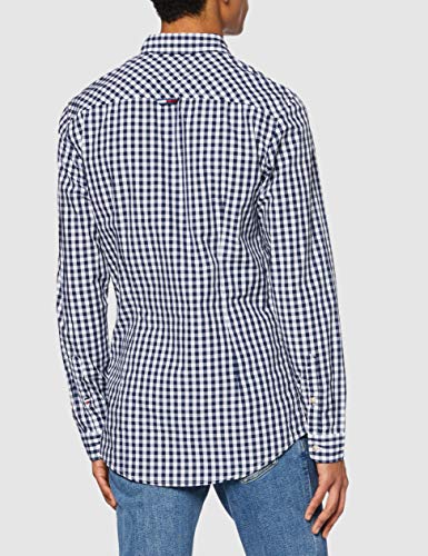 Tommy Hilfiger TJM Overdye Poplin Check Shirt Camisa, Blanco (White/Twilight Navy 0qy), Small para Hombre