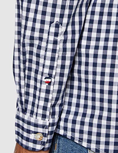 Tommy Hilfiger TJM Overdye Poplin Check Shirt Camisa, Blanco (White/Twilight Navy 0qy), Small para Hombre