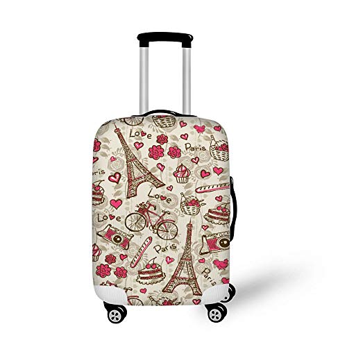 Travel Luggage Cover Washable Spandex Suitcase Cover, Travel Suitcase Protective Cover,For 18-32 Inches Luggage Paris Love Pink Retro M