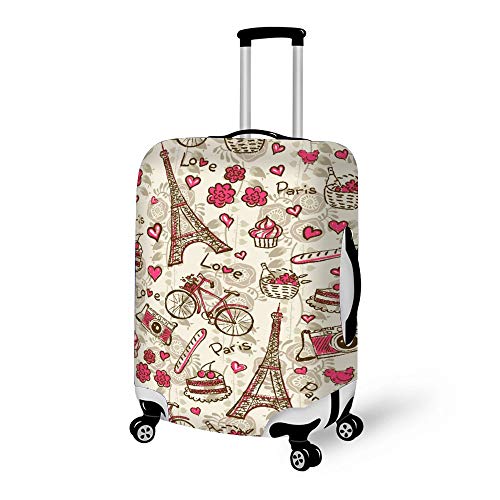 Travel Luggage Cover Washable Spandex Suitcase Cover, Travel Suitcase Protective Cover,For 18-32 Inches Luggage Paris Love Pink Retro M